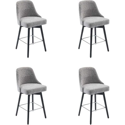 26" Counter Height Barstools, Modern Swivel Bar Stools Set of 4, Mid Century Bar Chairs with Back & Wood Legs for Dining Room Kitchen Island, Gray