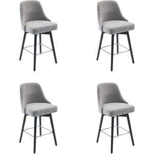 26" Counter Height Barstools, Modern Swivel Bar Stools Set of 4, Mid Century Bar Chairs with Back & Wood Legs for Dining Room Kitchen Island, Gray - 1 of 4