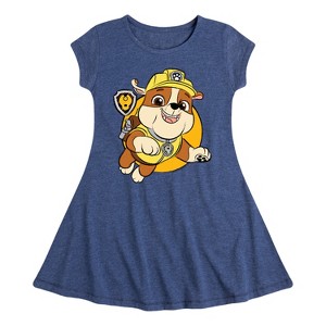 Girls' - Paw Patrol - Rubble Sketch Fit & Flair Cap Sleeve Dress - 1 of 4
