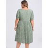 GRACE & GRANDEUR Women's Plus Size Ditsy Floral Print Tie Neck Puff Sleeve A-Line Dress with Elastic Waist - 3 of 4