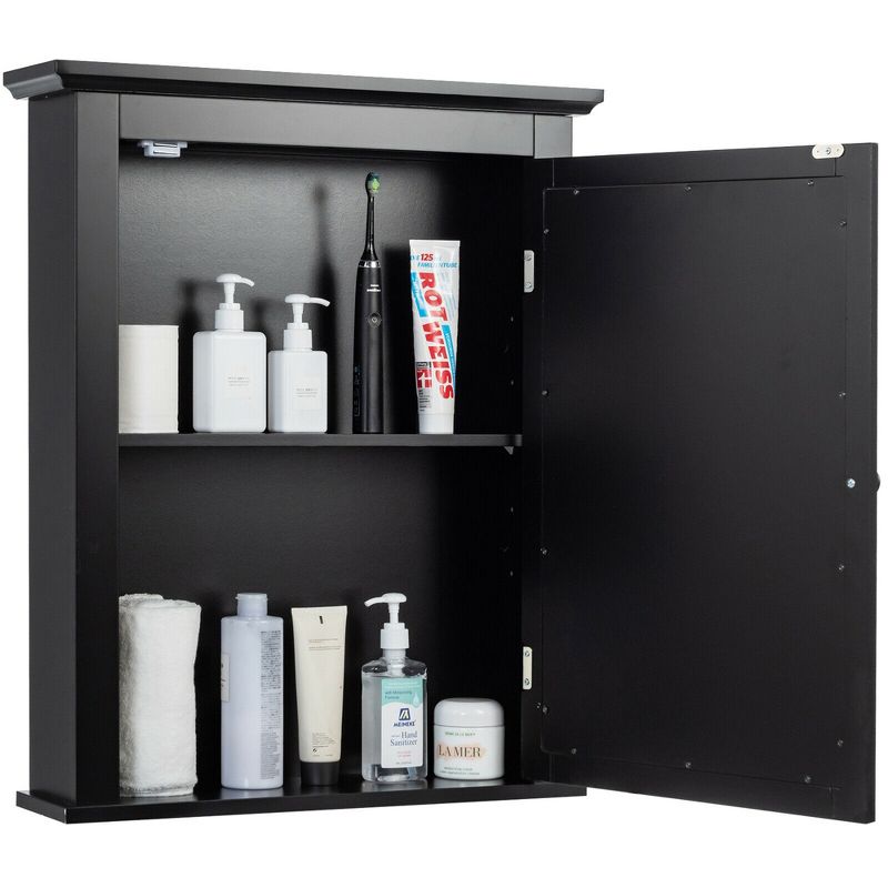Costway Bathroom Mirror Cabinet Wall Mounted Adjustable Shelf Medicine Grey/Black, 5 of 11
