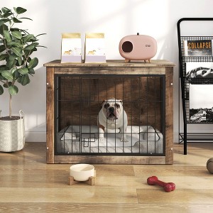 Dog Crate Furniture with Cushion, Wooden Dog Crate Table, Double Doors Furniture, Heavy Duty End Table Dog Crate for Dogs Indoor, Dog Cage Medium, B - 1 of 4