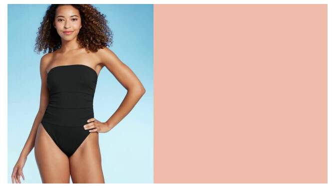 Women's Shirred Ribbed Bandeau Cheeky One Piece Swimsuit - Shade & Shore™, 2 of 12, play video
