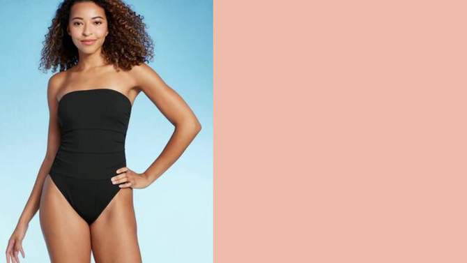 Women's Shirred Ribbed Bandeau Cheeky One Piece Swimsuit - Shade & Shore™, 2 of 12, play video