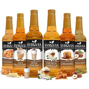 Syruvia Coffee Flavors Variety Pack: Butterscotch, White Chocolate Mocha, Irish Cream, French Vanilla, Caramel & Hazelnut 25.4 fl oz Syrup - 1 of 4