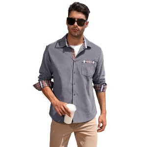 Mens Corduroy Shirts Jacket Button Down Long Sleeve Plaid Cuffs Work Casual Shirts Shackets with Pocket - 1 of 4