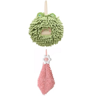 REGALWOVEN 2 Packs Soft Absorbent Cute Decorative Chenille Hand Towel for Bathroom 6" x 15"/7" x 7"