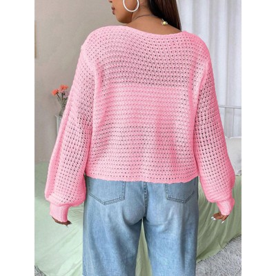 Coolmee Women's Plus Size Cardigan Top Hollow Out Open Knit Sweater Ladies Tie Front Shrug