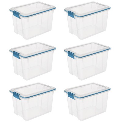 Sterilite 20 Qt HingeLID Storage Box Plastic, Flat Gray, Set of 6