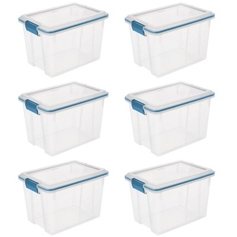 Sterilite 7.5 Qt Gasket Box, Stackable Storage Bin with Latching Lid and  Tight Seal, Plastic Container to Organize Basement, Clear Base, Lid, 6-Pack