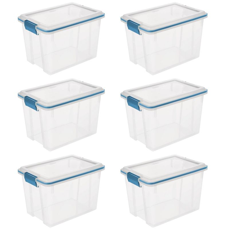 Sterilite 20 Quart Stackable Clear Plastic Storage Tote Container with Clear Gasket Latching Lid for Home and Office Organization, Clear, 1 of 4