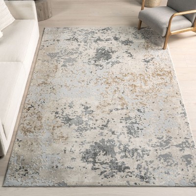 Gray Abstract Synthetic Easy Care Rectangular Area Rug 6'7" x 9'