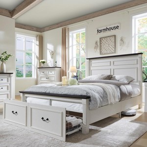 Mastgoal Queen Size Bed Frame with 51" Tall Headboard, 20" Roman Footboard, 2 Large Storage Drawers, No Box Spring Needed - 1 of 4