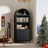 71 Inch Arched Tall Storage Cabinet with Doors, Oak Wood Finish, 3 Open Shelves & 2 Adjustable Shelves - 2 of 4