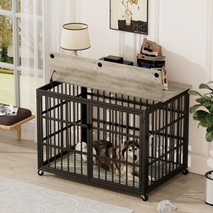 JUJABU 43.3 IN. Gray Furniture style dog crate wrought iron frame door with side openings - 1 of 4