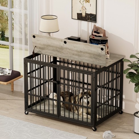 JUJABU 43.3 IN. Gray Furniture style dog crate wrought iron frame door with side openings - image 1 of 4