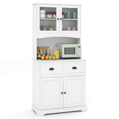Costway 67" Kitchen Buffet Freestanding Pantry Cabinet Sideboard with Tempered Glass Doors Black/White