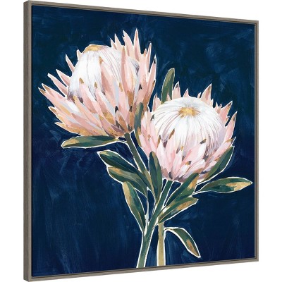 King Protea Flowers Dark Blue Canvas Wall Art Print