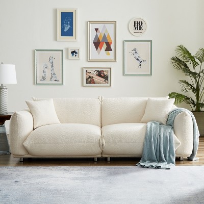 UPHA Oversized Beige White Loveseat Sofa with Metal Legs and Solid Wood Frame for Living Room