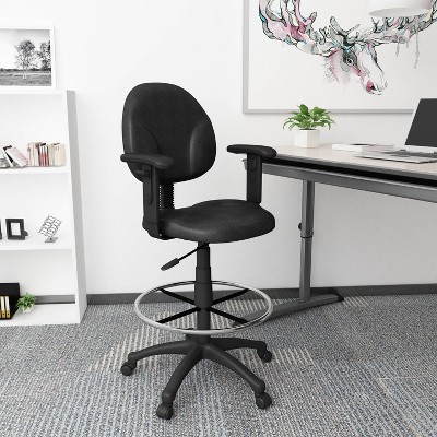 Black Ergonomic Fabric Drafting Stool with Adjustable Arms