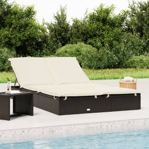 vidaXL 2-Person Sunbed with Cushions Black Poly Rattan - 1 of 4