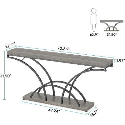 70.9" Gray Faux Marble Console Table with Black Metal Legs