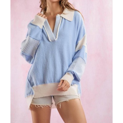 Women's Collared Oversized Sweater - Peach Love