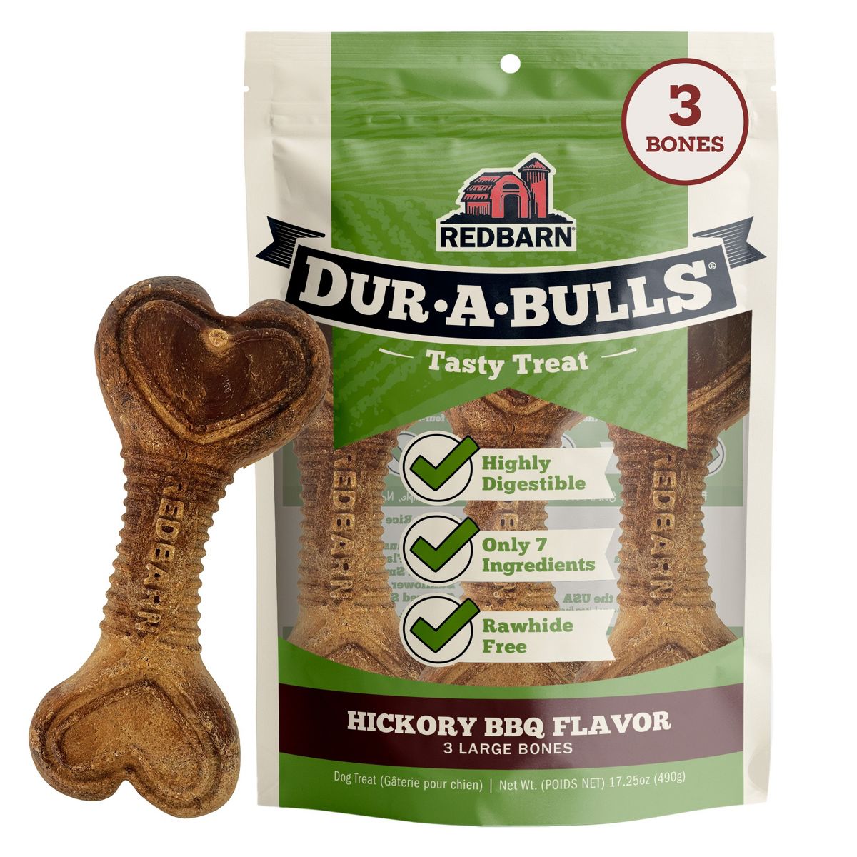 Redbarn Natural Dur-A-Bulls Hickory Flavor Large Dog Chew Treats