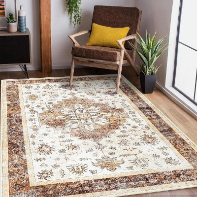 Large Machine Washable Area Rug Living Room Rugs,Soft Indoor Floral Stain Resistant Non Slip Thin Carpet