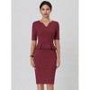 Hobemty Women's Work V Neck Short Sleeve Peplum Waist Pencil Sheath Dresses - 2 of 4