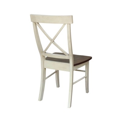 Antiqued Almond and Espresso Cross Back Wood Dining Chair