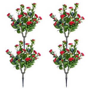 GustoWave Set of 2 Artificial Topiary Ball Trees with Metal Stakes, 21.6" UV-Resistant PE Fake Plants with Begonia Flowers,Red - 1 of 4