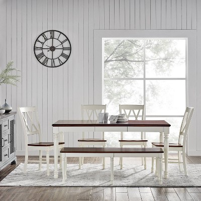 Shelby 6-Piece Antique White Extendable Dining Set with Bench