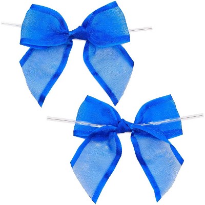 36 Pack 1.5" Blue Organza Bows Twist Ties for DIY Crafts, Gift Wrapping Accessories and Scrapbooking