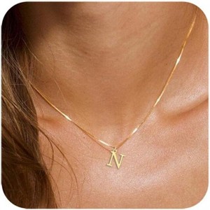 Dainty Initial Necklace for Women: 14K Gold Plated Letter Pendant A-Z, Personalized Name Jewelry Gift - 1 of 4