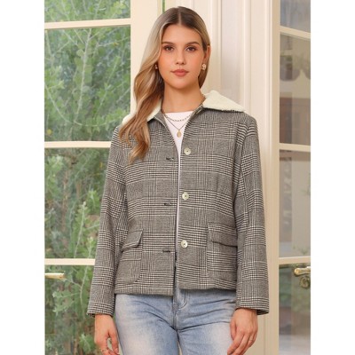 INSPIRE CHIC Women's Houndstooth Peter Pan Collar Long Sleeve Button Down Vintage Winter Jacket Brown Small — фото 4