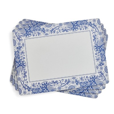Pimpernel Blue Italian Brocato Placemats - Set of 4 (15.7" x 11.7"), Cork Backing, Easy to Clean, Elegant Italian Design - Heat & Stain Resistant