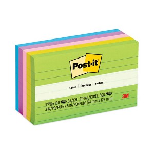 Post-it Notes Original Pads in Floral Fantasy Collection Colors, Note Ruled, 3" x 5", 100 Sheets/Pad, 5 Pads/Pack - 1 of 2