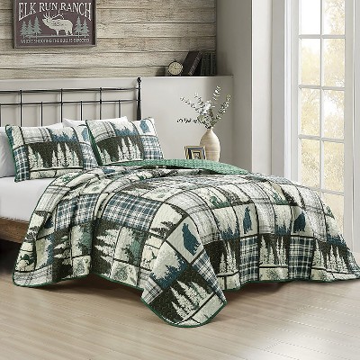 Home Mart Goods Queen Size 3 Piece Cabin Lodge Rustic Country Bear Reversible Quilt Coverlet Bedspread Bedding Set