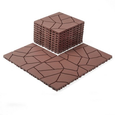 Syemin Carpet Tiles 44PCS Stone Style Patio Deck Tiles, Decking Tiles Floor Tile Indoor for Porch Poolside Balcony Backyard, Brown, 12"*12"*0.8"