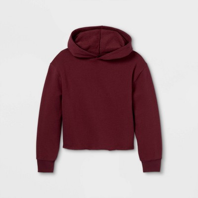 Kids' Fleece Raw Edge Hoodie - art class™ Maroon XS