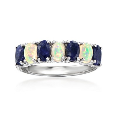 Ross-Simons Opal and 1.40 ct. t.w. Sapphire Ring in Sterling Silver
