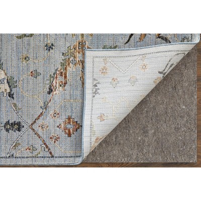 Rectangular Blue Floral Viscose Area Rug with Cotton Backing