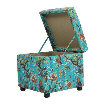 Jacob 18" Purple Floral Sateen Storage Cube Ottoman