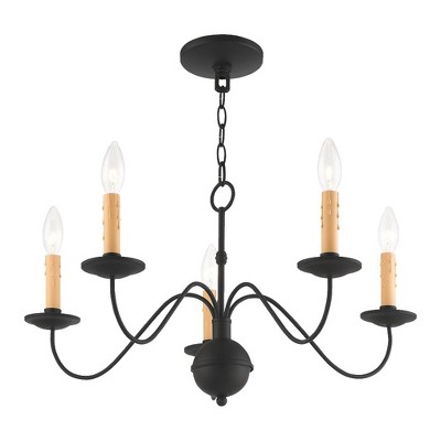 Mini Heritage Black Steel 5-Light Candelabra Chandelier