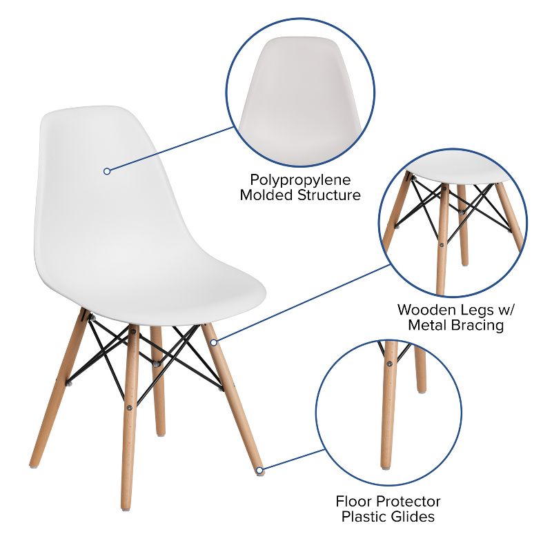 Emma and Oliver Plastic Accent Dining Chair with Wooden Legs, 4 of 13