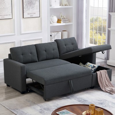FONTOI Pull-out Sofa Bed, Convertible Sleeper with with Storage Chaise, L-shaped Loveseat Sofa for Living Room Home, Dark Gray, 81.5"*33.75"*52"