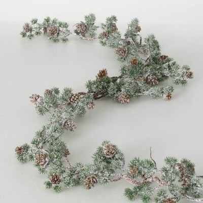 69"L Sullivans Artificial Frosted Pine Pinecone Christmas Garland, Green, Indoor Christmas Decor