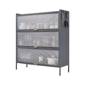 3 Tier Pantry Storage Cabinet, 43" Freestanding Bakers Rack, Metal Kitchen Food Storage Cabinet, Microwave Rack for Kitchen Dining Room - 1 of 4