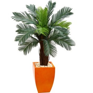 Nearly Natural 4.5-ft Cycas Artificial Tree in Orange Planter UV Resistant (Indoor/Outdoor) - 1 of 2
